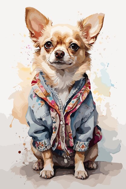 Vector watercolor chihuahua with sweater