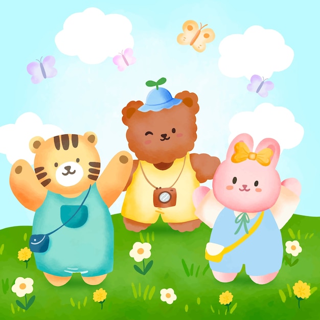 水彩画 子供のような動物のイラスト