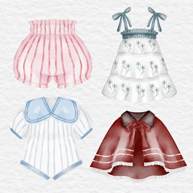 Vector watercolor children and baby clothing element