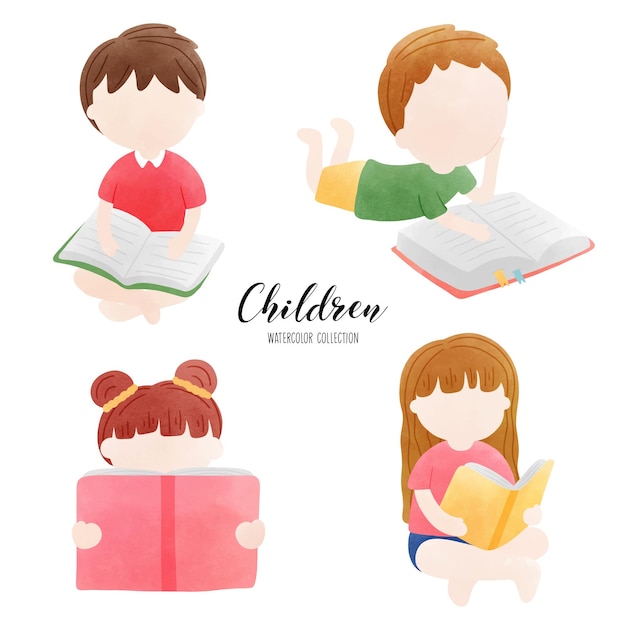 Watercolor children day children faces vector illustration