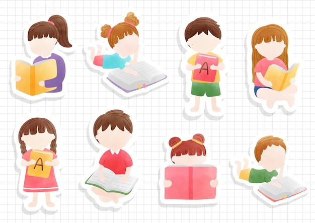 Watercolor children day Children study sticker sheet and scrapbook