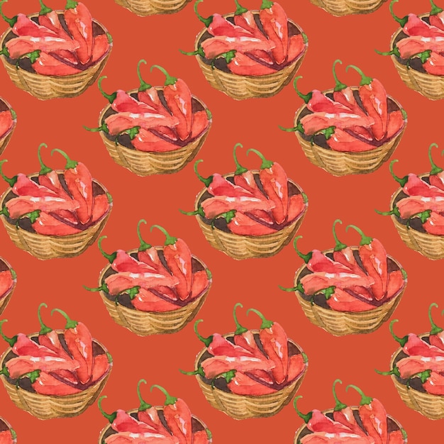 Watercolor chili seamless pattern