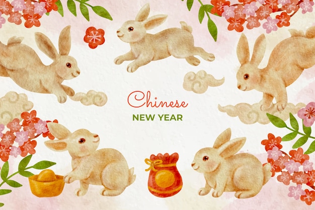 Акварель празднование китайского нового года фон