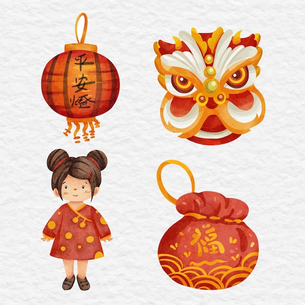 Vector watercolor chinese new year element clip art cartoon