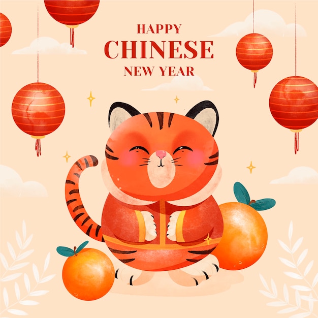 Vector watercolor chinese new year illustration