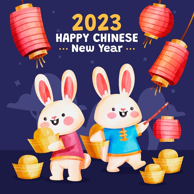 Vector watercolor chinese new year illustration