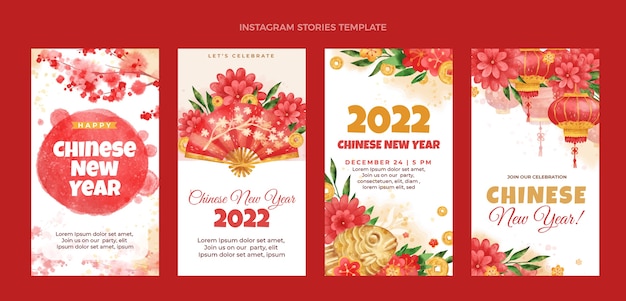 Vector watercolor chinese new year instagram stories collection