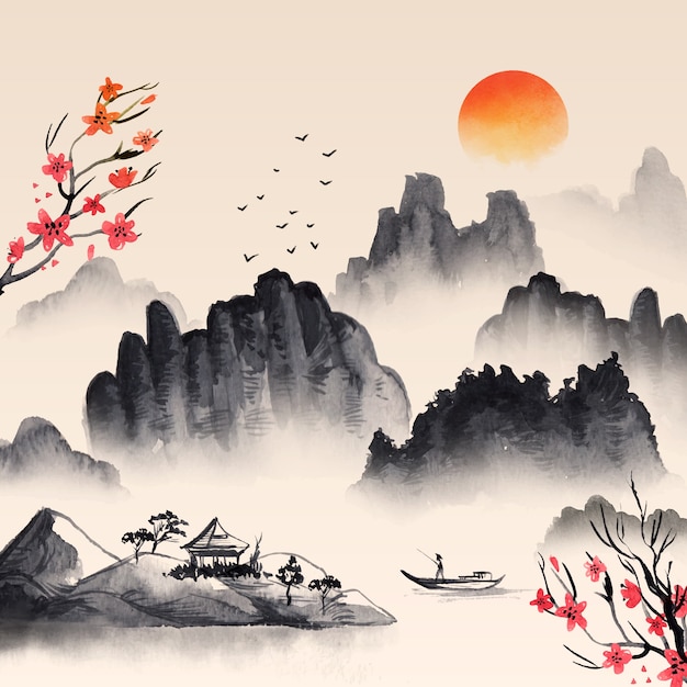 Premium Vector | Watercolor Chinese Style Background