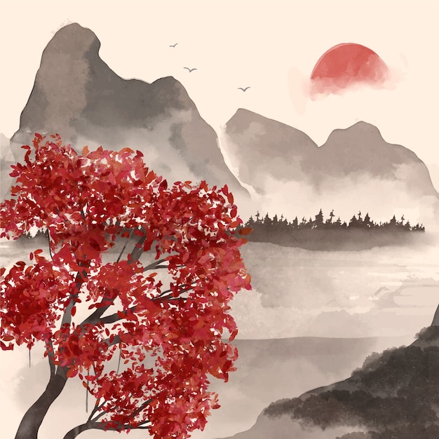 Vector watercolor chinese style illustration