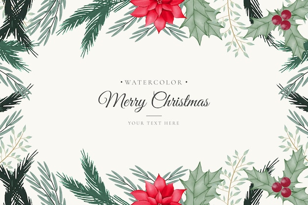 Watercolor Christmas background with red flower
