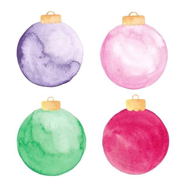 Watercolor christmas ball ornaments isolated. painted christmas baubles set.