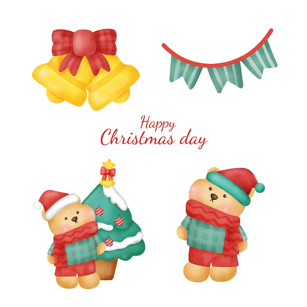 Watercolor christmas bear christmas season illustration