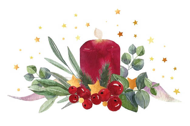 Watercolor christmas candle background