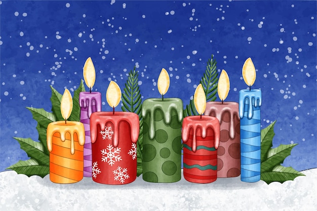 Watercolor christmas candle background