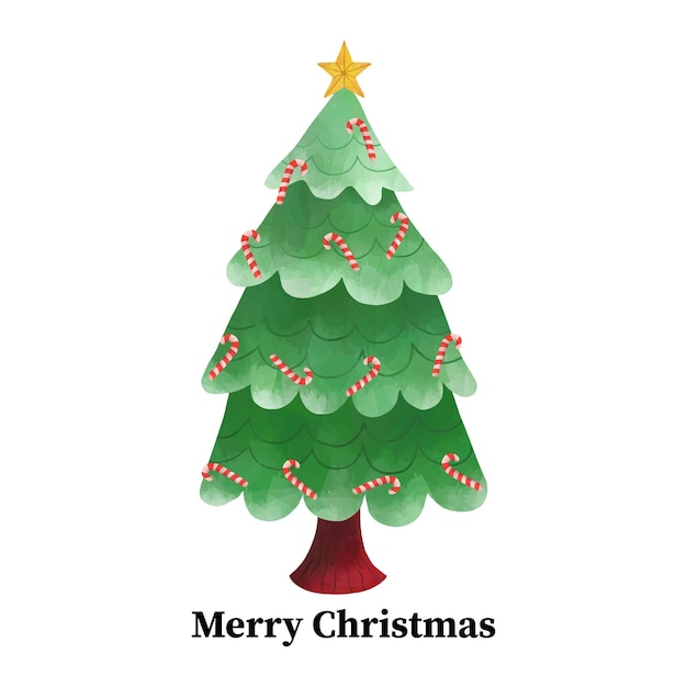 Watercolor Christmas card template with Christmas Tree illustration Vector