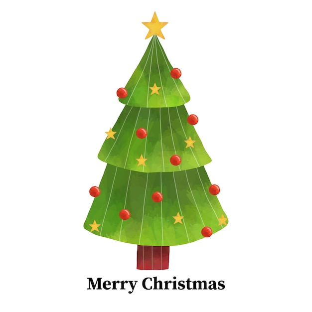 Watercolor Christmas card template with Christmas Tree illustration Vector