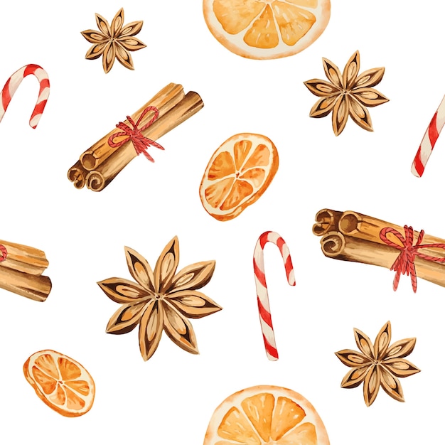 Watercolor Christmas cinnamon sticks with star anise
