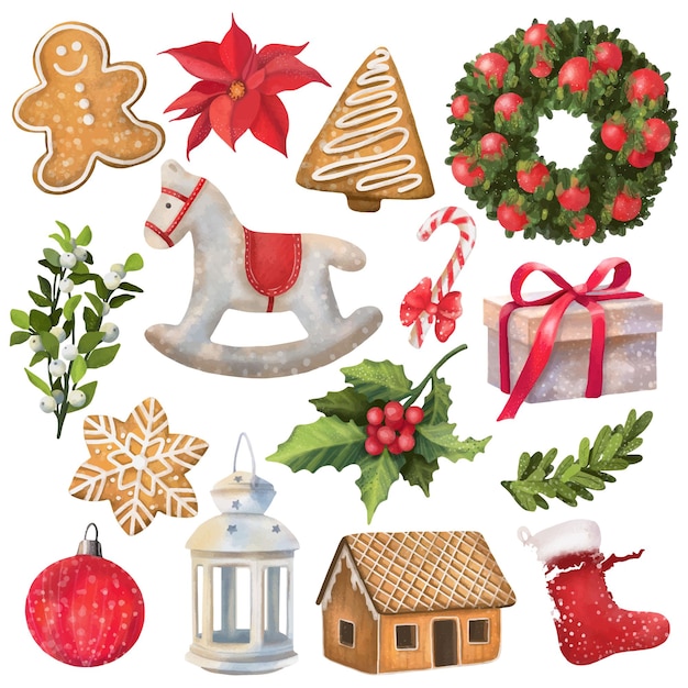 Watercolor christmas clipart set