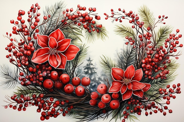Acquerello composizione natalizia sfondo bianco isolato disegno festivo