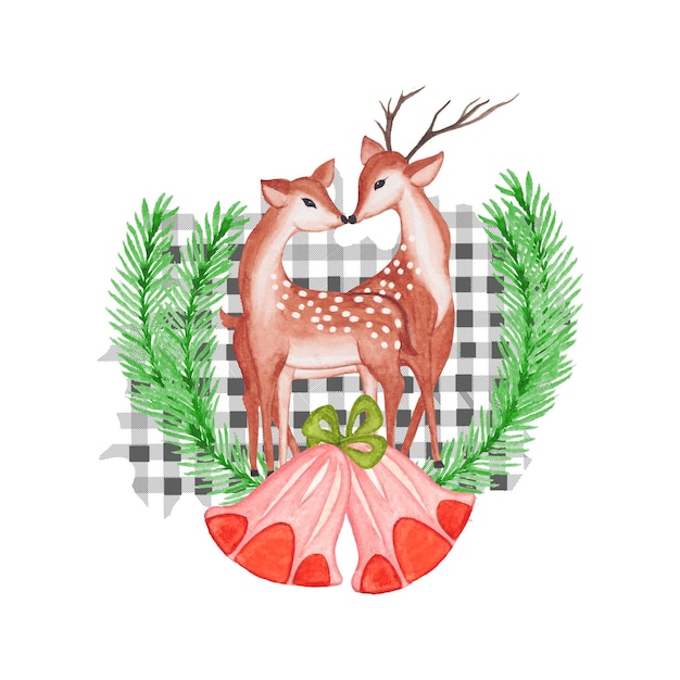 Акварельный рождественский олень клипарт, акварельный олень с прозрачным фоном, акварельный рождественский клипарт