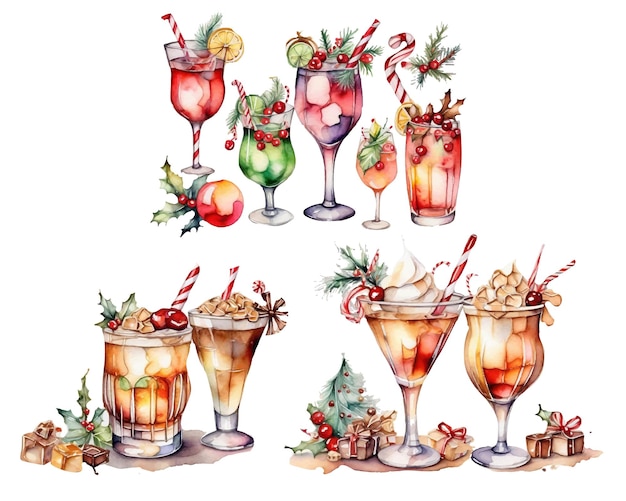 Vector watercolor christmas drink sublimation christmas tshirt design christmas cocktail