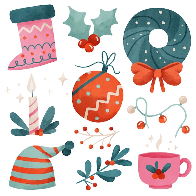 Vector watercolor christmas element collection