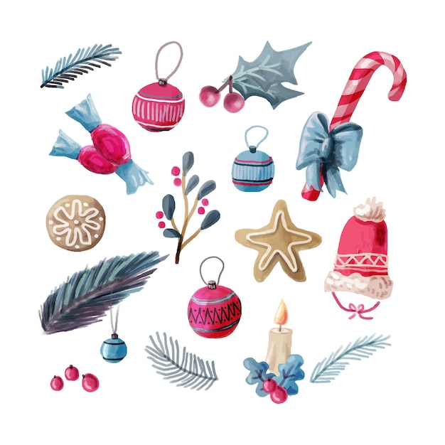 Vector watercolor christmas element set