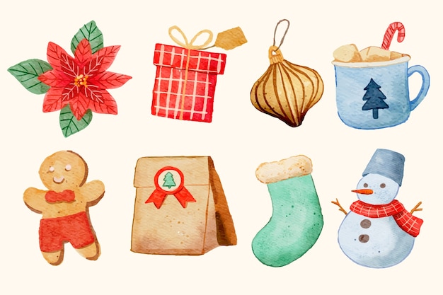 Vector watercolor christmas elements collection