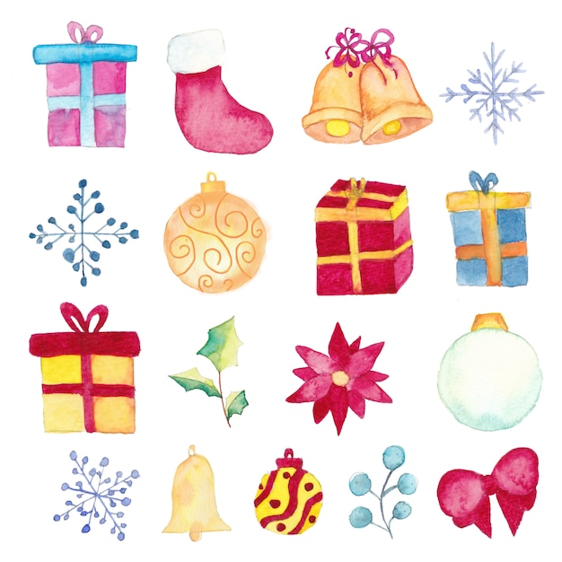 Watercolor Christmas elements set