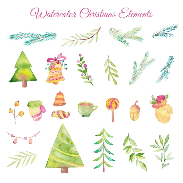 Watercolor christmas elements