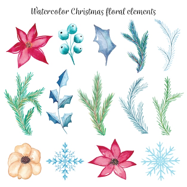 watercolor christmas floral elements