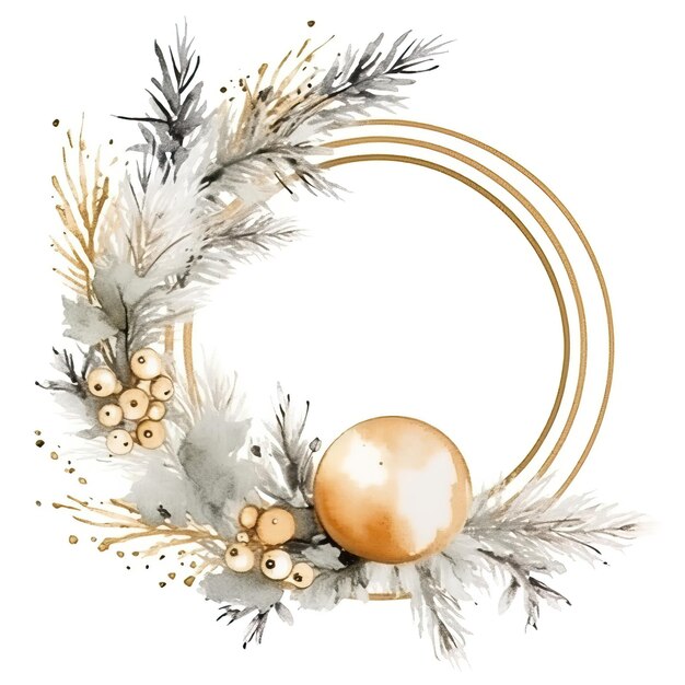 Watercolor christmas frame white beige gold series white