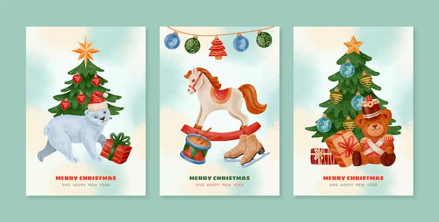 Vector watercolor christmas greeting cards collection