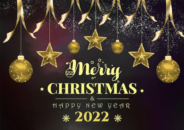 Vector watercolor christmas and happy new year theme background with golden ball and stars