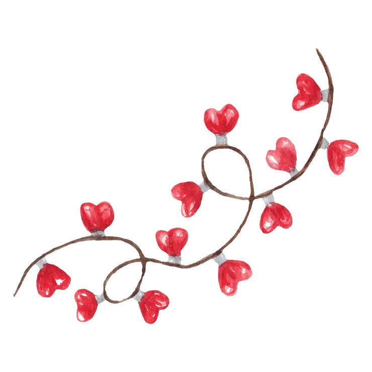 Vector watercolor christmas heart shaped lights hand drawn watercolour garland red light bulbs decoration element for print card sticker poster