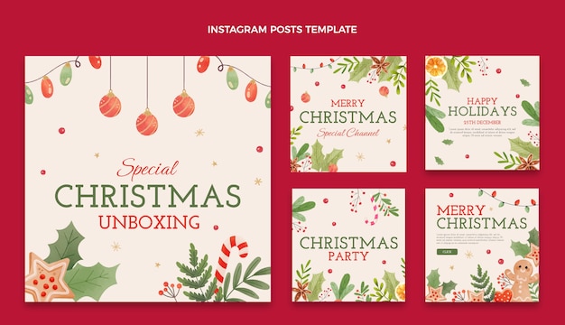 Watercolor christmas instagram posts collection