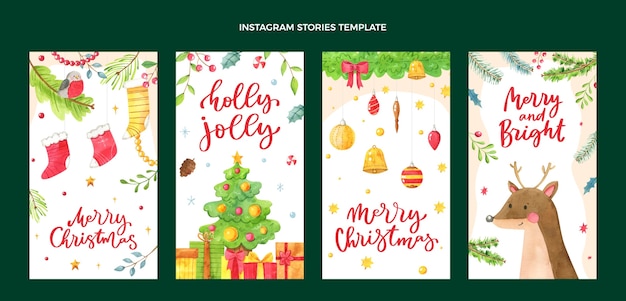 Vector watercolor christmas instagram stories collection