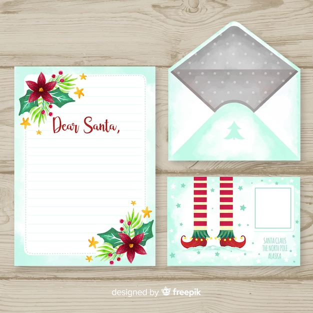 Watercolor christmas letter and envelope template