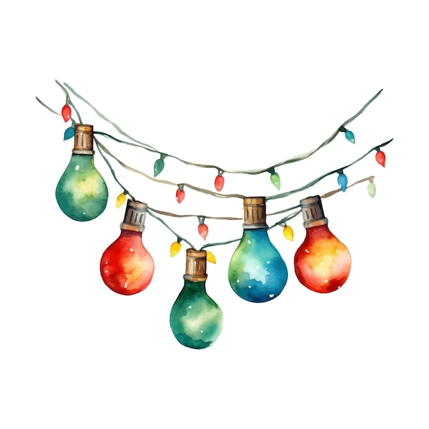 ベクトル watercolor christmas lights illustration on a white background