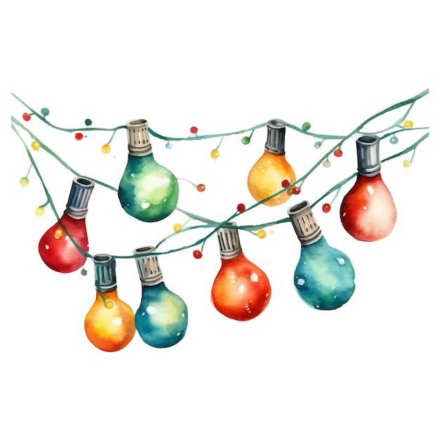 Watercolor Christmas lights illustration on a white background