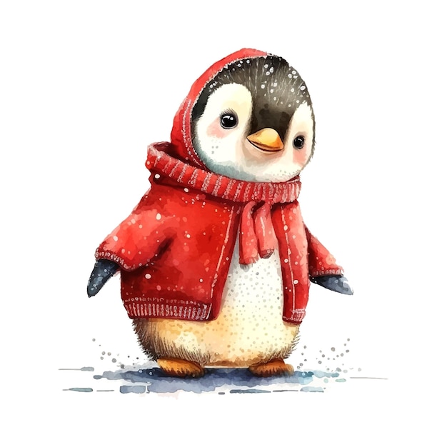 Vettore acquerello natale piccolo pinguino acquerello per il design della celebrazione simpatico personaggio design felice ne