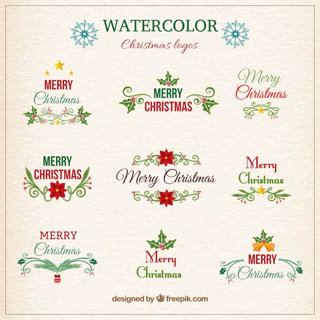 Watercolor christmas logos collection