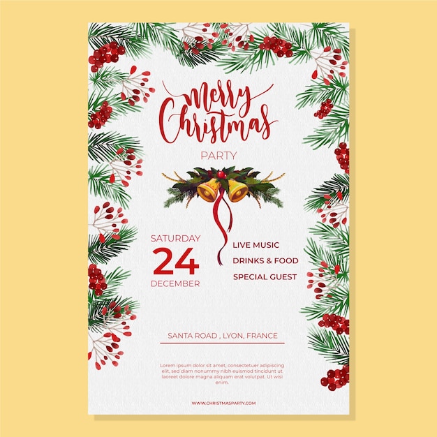 Watercolor christmas party poster template