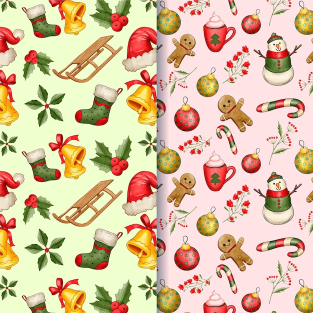 Vector watercolor christmas pattern collection