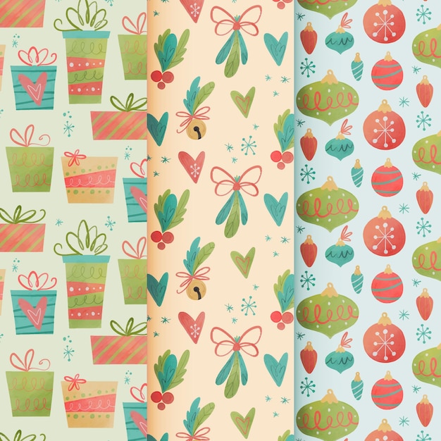 Watercolor christmas pattern collection