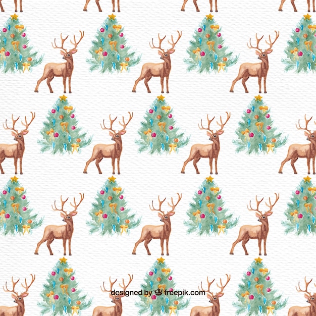 Watercolor christmas pattern with deers