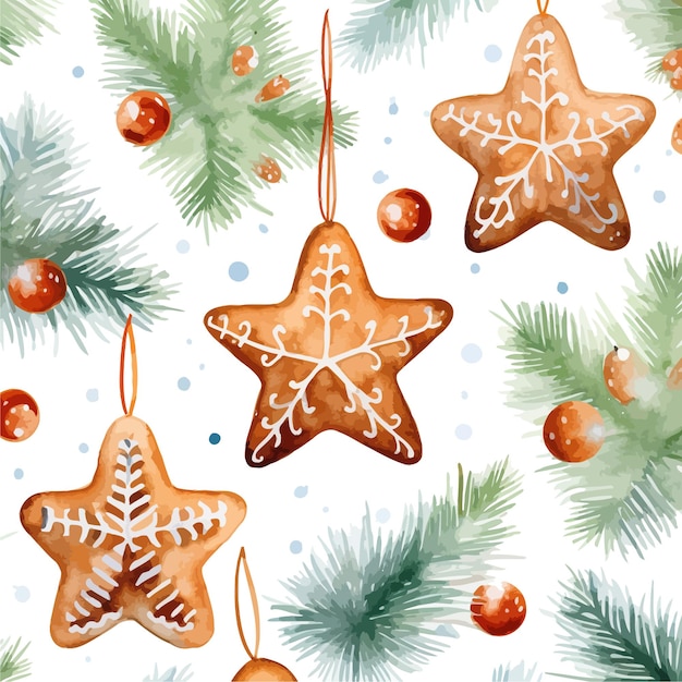 Watercolor Christmas pattern with fir branches Vector illustration design