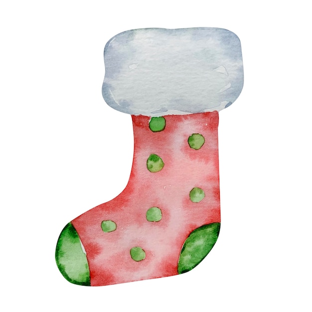 Vector watercolor christmas red and green stocking for winter design