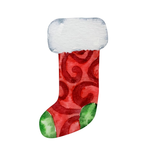 Watercolor christmas red and green stocking