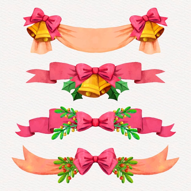 Watercolor christmas ribbon collection